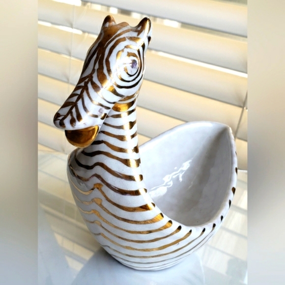 VINTAGE BITOSSI/ZEBRA BOWL/ITALY/GOLD ON WHITE - Picture 6 of 10